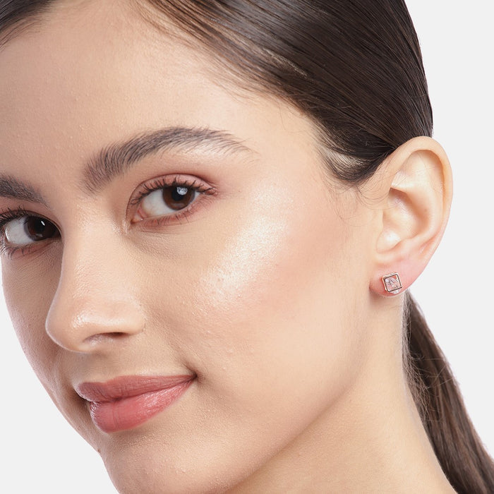 Cube Rose Gold Plated 925 Sterling Silver Stud Earrings