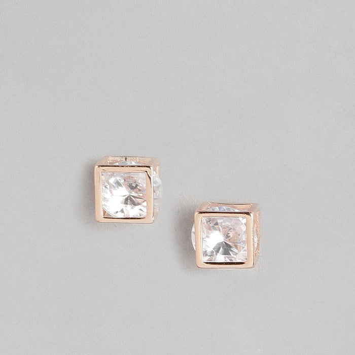 Cube Rose Gold Plated 925 Sterling Silver Stud Earrings