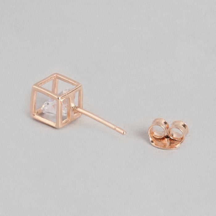 Cube Rose Gold Plated 925 Sterling Silver Stud Earrings