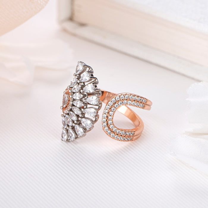 Cubic Zirconia Contemporary Rose Gold Plated 925 Sterling Silver Ring (Onesize)