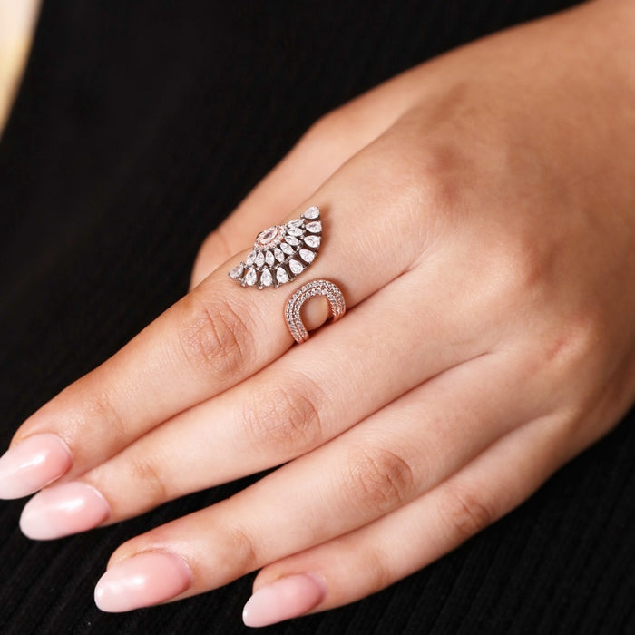 Cubic Zirconia Contemporary Rose Gold Plated 925 Sterling Silver Ring (Onesize)
