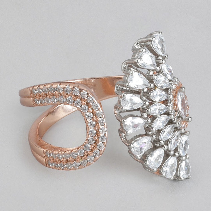 Cubic Zirconia Contemporary Rose Gold Plated 925 Sterling Silver Ring (Onesize)
