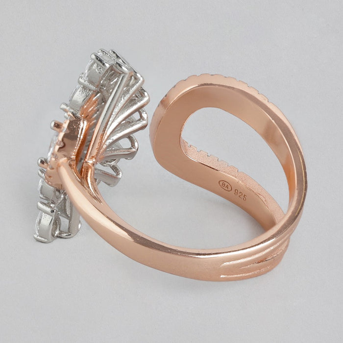 Cubic Zirconia Contemporary Rose Gold Plated 925 Sterling Silver Ring (Onesize)