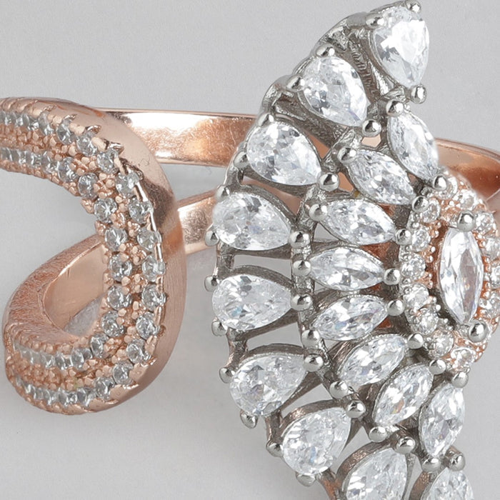 Cubic Zirconia Contemporary Rose Gold Plated 925 Sterling Silver Ring (Onesize)