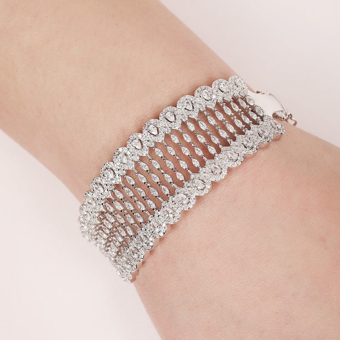 Cubic Zirconia Oval Rhodium Plating 925 Sterling Silver Bracelet