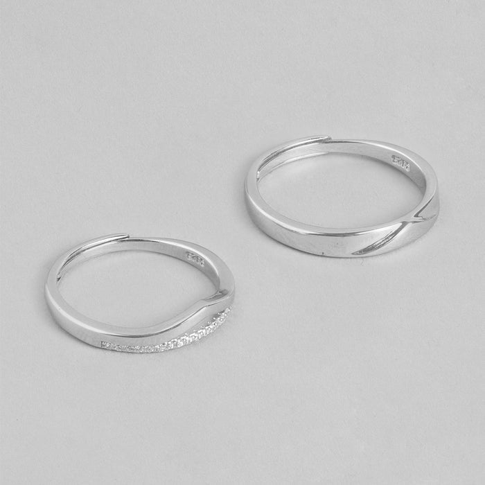 Cubic Zirconia Studded 925 Sterling Silver Lover's Couple Rings (Adjustable)