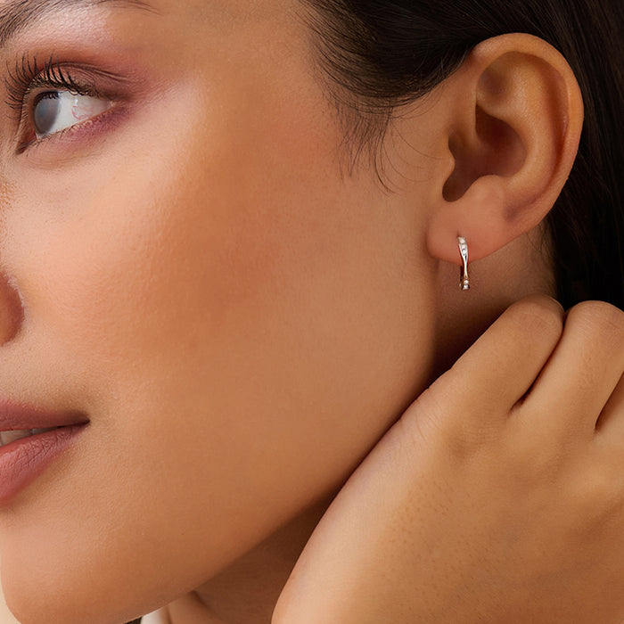 Curve of Grace Rhodium Plated 925 Silver Hoop Earrings