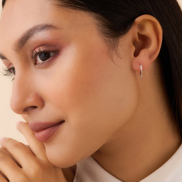 Curve of Grace Rhodium Plated 925 Silver Hoop Earrings