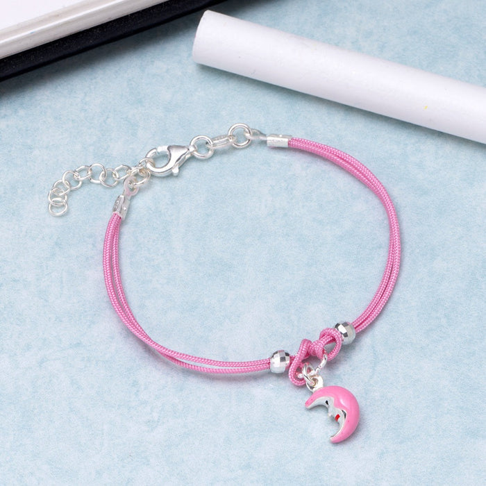 Cute Pink Crescent Moon Totem 925 Sterling Silver Bracelet