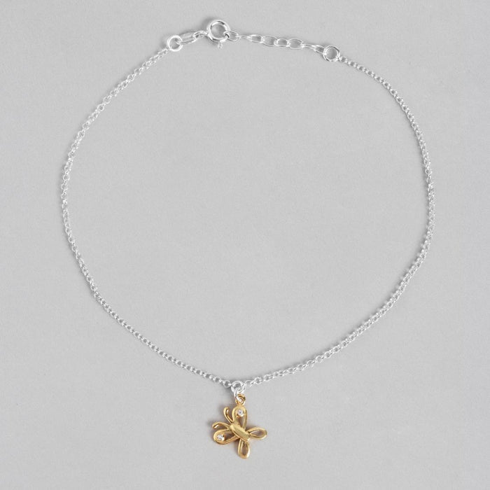 Cutest Butterfly Rhodium Plated 925 Sterling Silver Chained Anklet