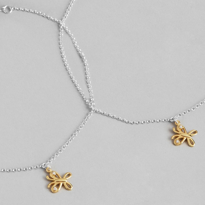 Cutest Butterfly Rhodium Plated 925 Sterling Silver Chained Anklet