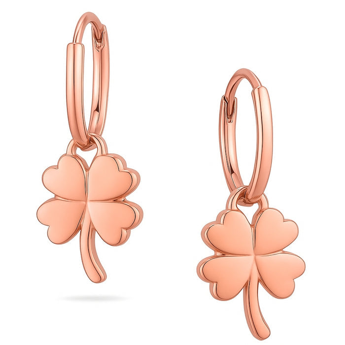 Cutest Quadrifoliate Leaf Rose Gold Plated 925 Silver Hoop Earrings