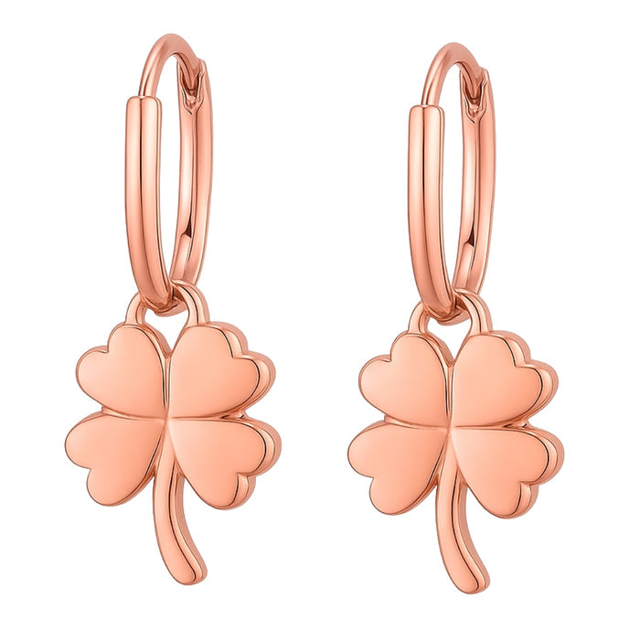 Cutest Quadrifoliate Leaf Rose Gold Plated 925 Silver Hoop Earrings