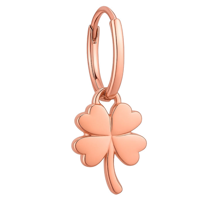 Cutest Quadrifoliate Leaf Rose Gold Plated 925 Silver Hoop Earrings