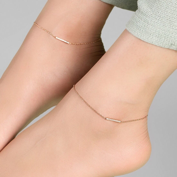 CZ Band Rose Gold Plated 925 Sterling Silver Chained Anklet