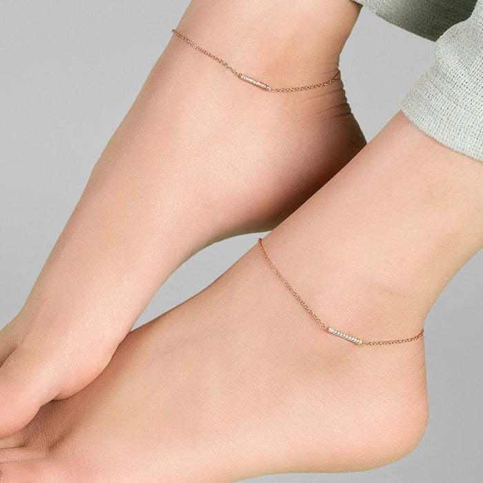 CZ Band Rose Gold Plated 925 Sterling Silver Chained Anklet