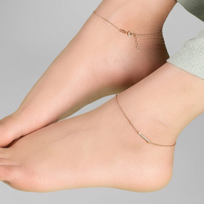 CZ Band Rose Gold Plated 925 Sterling Silver Chained Anklet