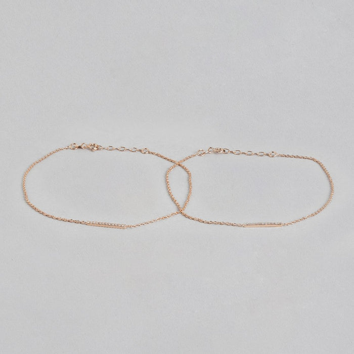 CZ Band Rose Gold Plated 925 Sterling Silver Chained Anklet