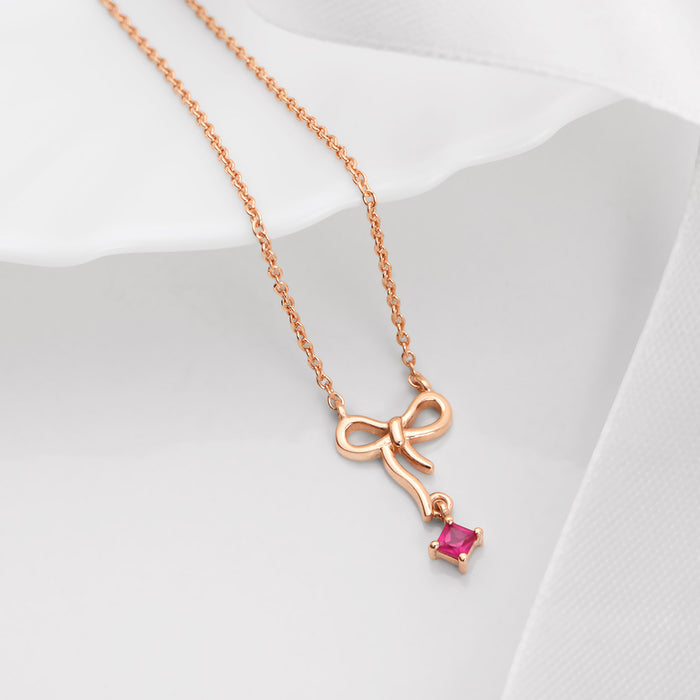 CZ-Bow Rose Gold Plated 925 Sterling Silver Necklace