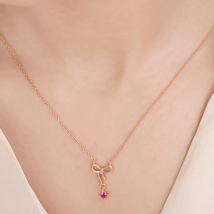 CZ-Bow Rose Gold Plated 925 Sterling Silver Necklace