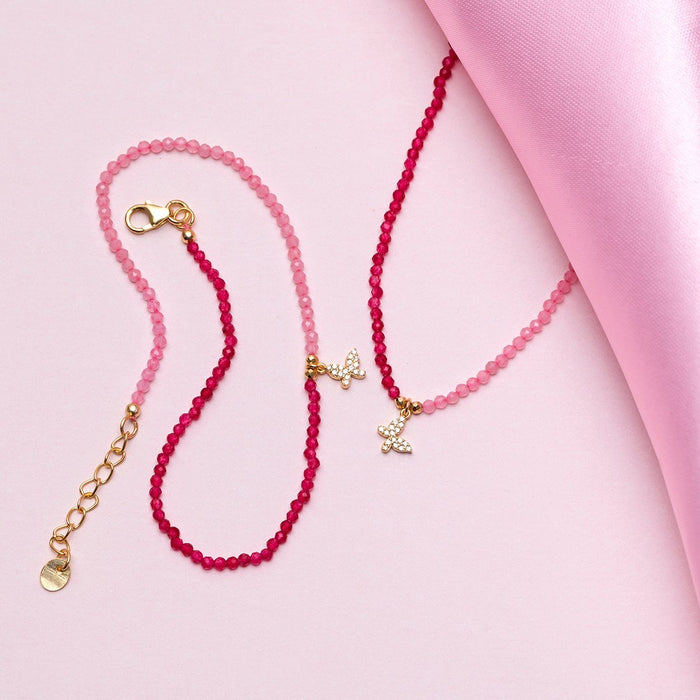 CZ Butterfly Dual-Beads 925 Sterling Silver Anklet
