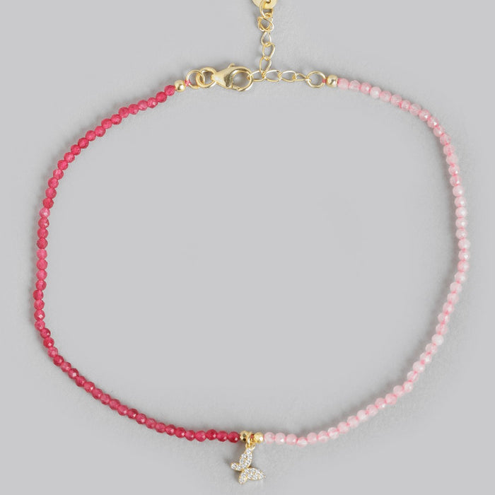 CZ Butterfly Dual-Beads 925 Sterling Silver Anklet