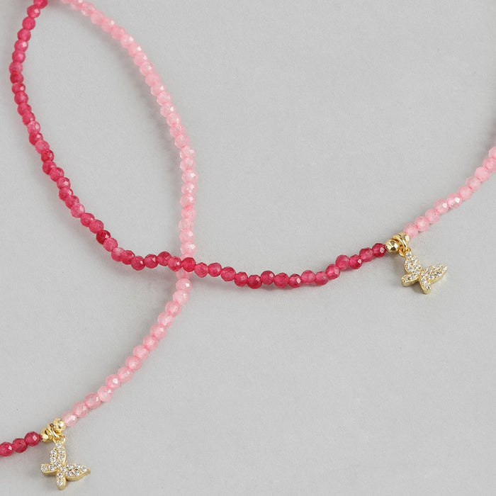 CZ Butterfly Dual-Beads 925 Sterling Silver Anklet