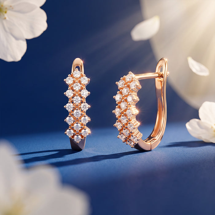 CZ Cluster Floral Rose Gold Plated 925 Sterling Silver Earrings