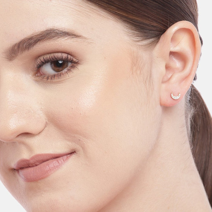 CZ Crescent Gold Plated 925 Silver Earring