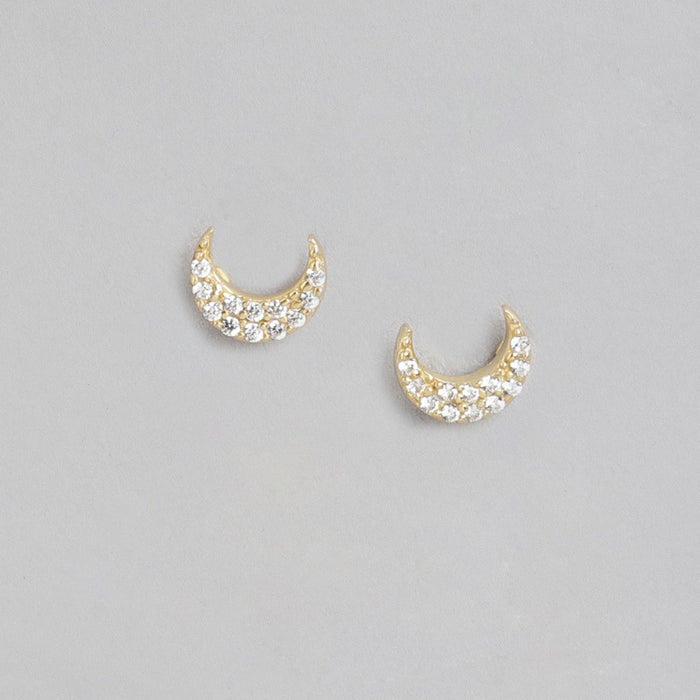 CZ Crescent Gold Plated 925 Silver Earring