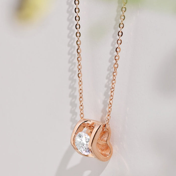 CZ Cuboid Rose Gold Plated 925 Sterling Silver Necklace