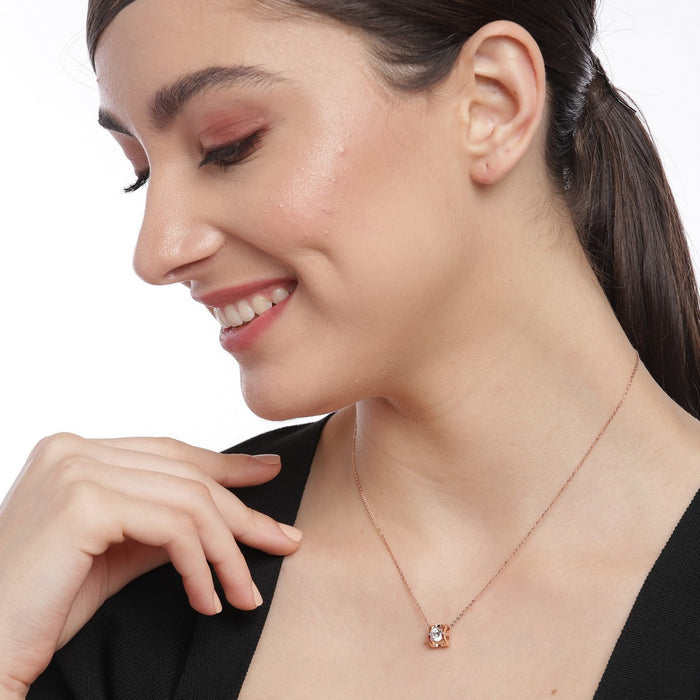 CZ Cuboid Rose Gold Plated 925 Sterling Silver Necklace