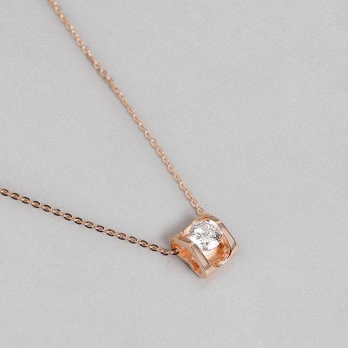 CZ Cuboid Rose Gold Plated 925 Sterling Silver Necklace