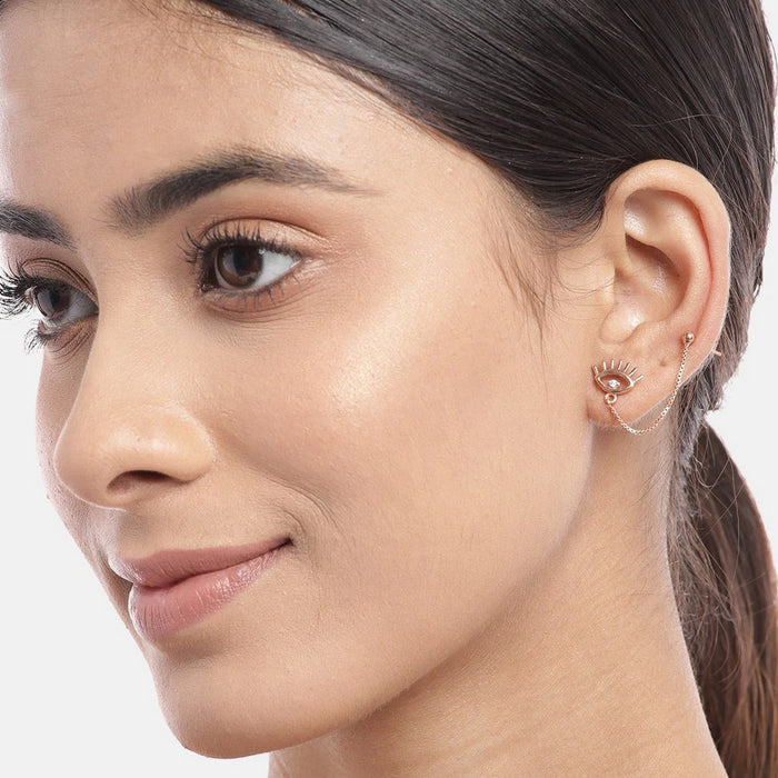 CZ Dangling Eye Rose Gold Plated 925 Sterling Silver Earring