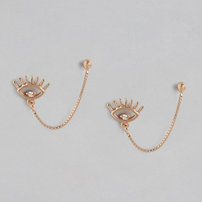 CZ Dangling Eye Rose Gold Plated 925 Sterling Silver Earring