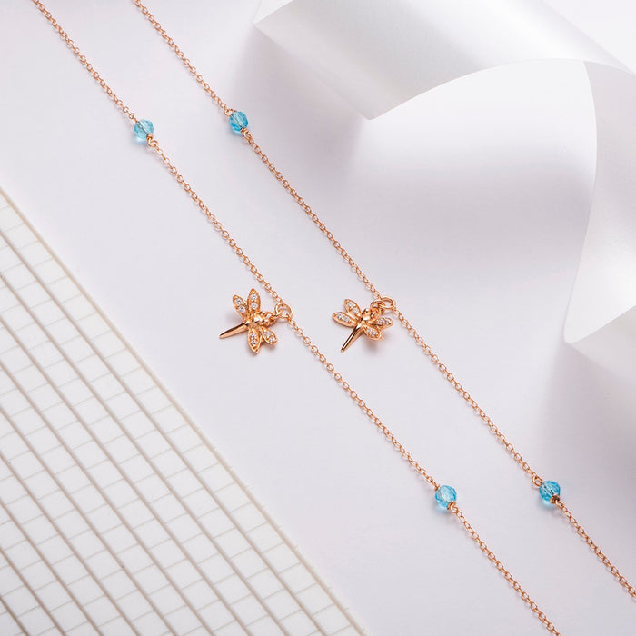 CZ Dragonfly Rose Gold Plated 925 Sterling Silver Anklet