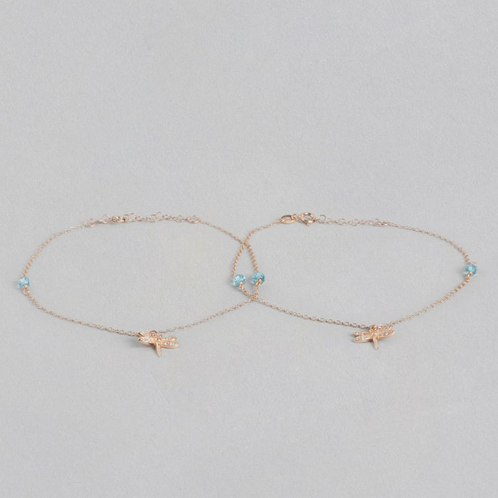 CZ Dragonfly Rose Gold Plated 925 Sterling Silver Anklet