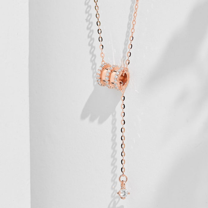 CZ Drum 925 Sterling Silver Drop Necklace