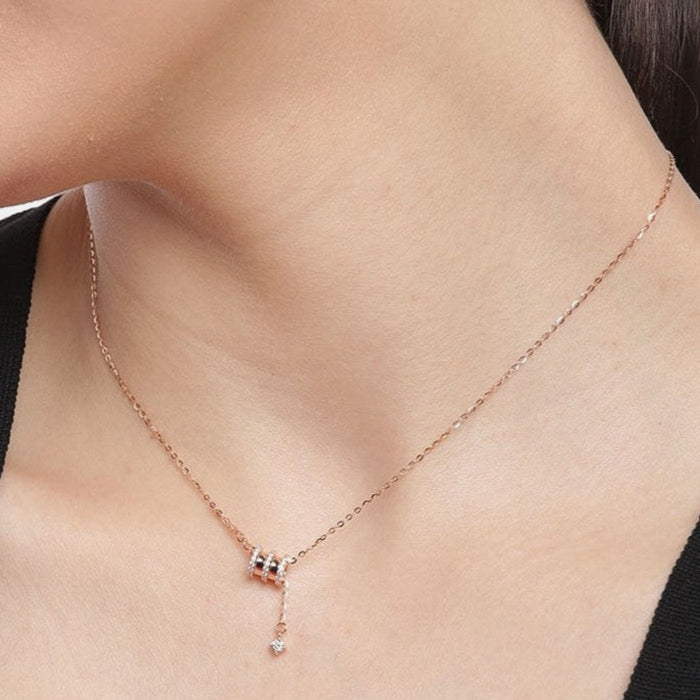 CZ Drum 925 Sterling Silver Drop Necklace