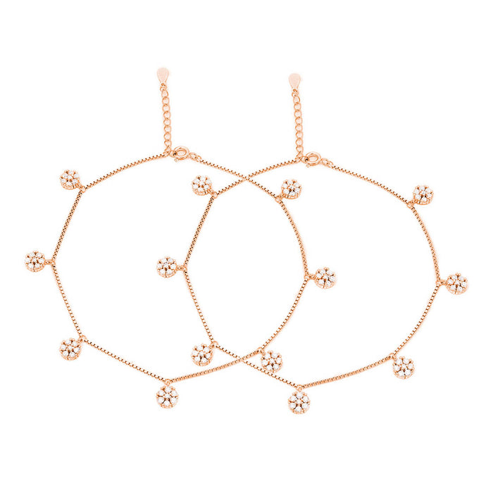 CZ Floral Rose Gold Plated 925 Sterling Silver Anklet