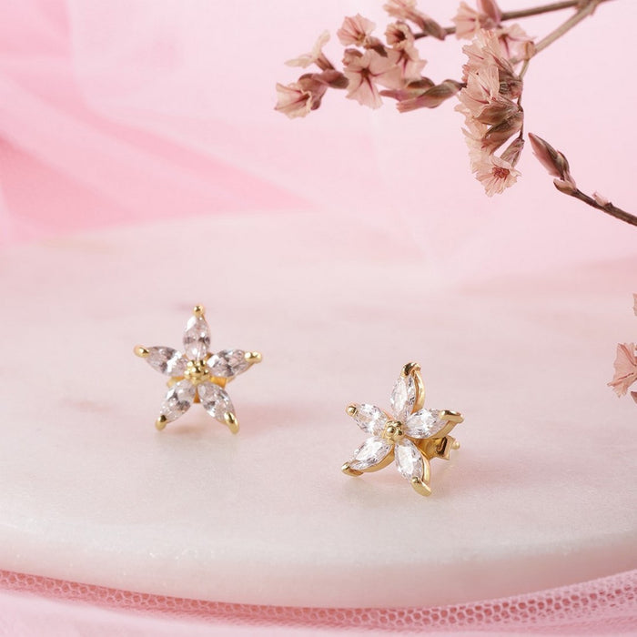 CZ Golden Plated Star 925 Sterling Silver Studs