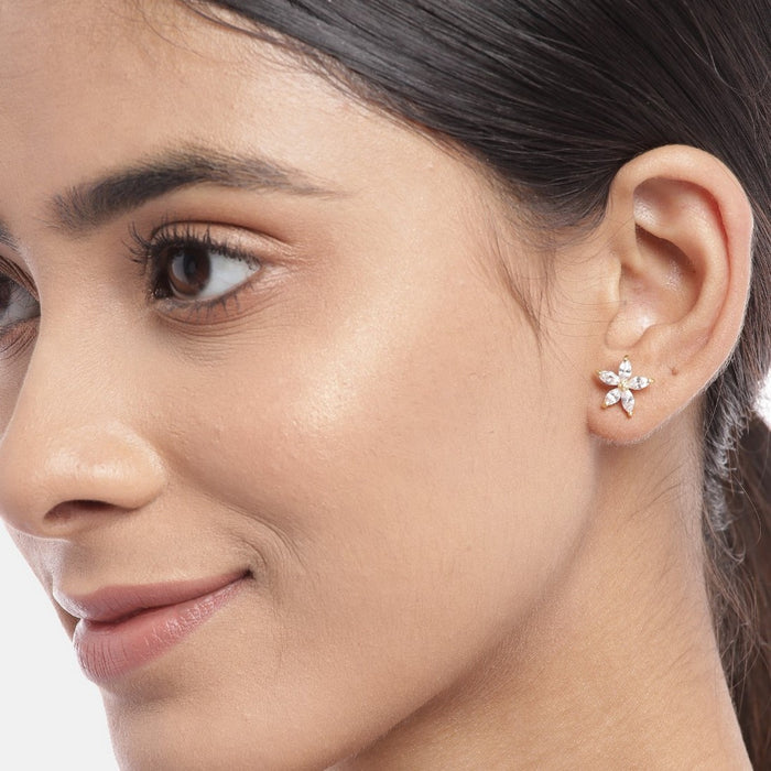 CZ Golden Plated Star 925 Sterling Silver Studs