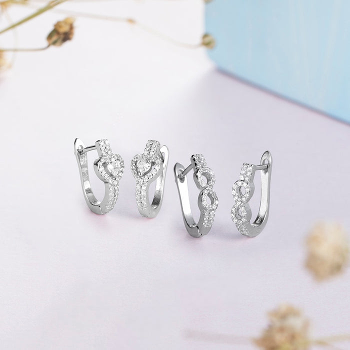CZ Heart-Infinity Rhodium Plated Earring Combo