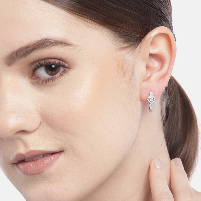 CZ Heart-Infinity Rhodium Plated Earring Combo