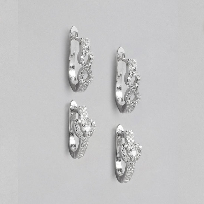 CZ Heart-Infinity Rhodium Plated Earring Combo