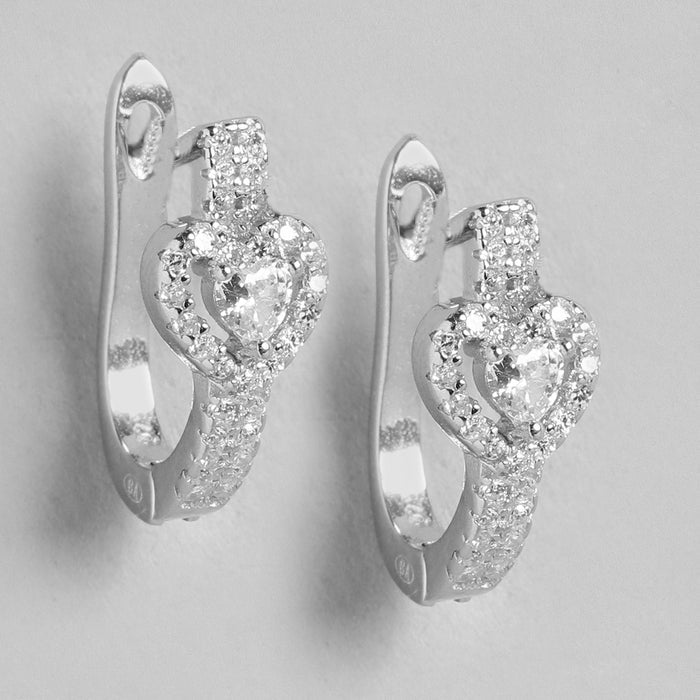 CZ Heart-Infinity Rhodium Plated Earring Combo