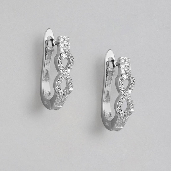 CZ Infinity Rhodium Plated Silver Latchback Hoops