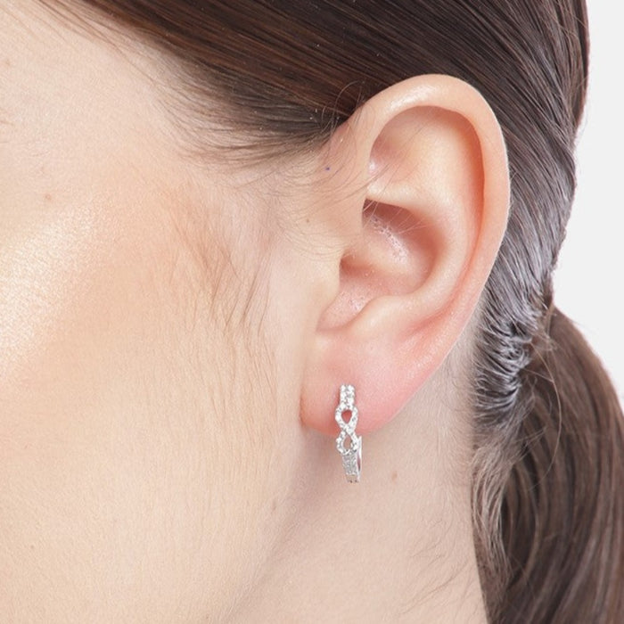 CZ Infinity Rhodium Plated Silver Latchback Hoops