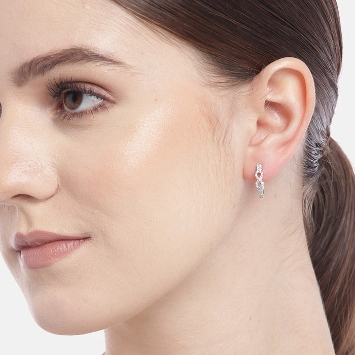 CZ Infinity Rhodium Plated Silver Latchback Hoops
