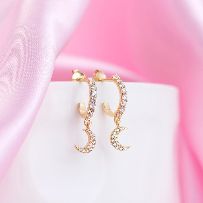 CZ Moon Gold plated 925 Sterling Silver Earring